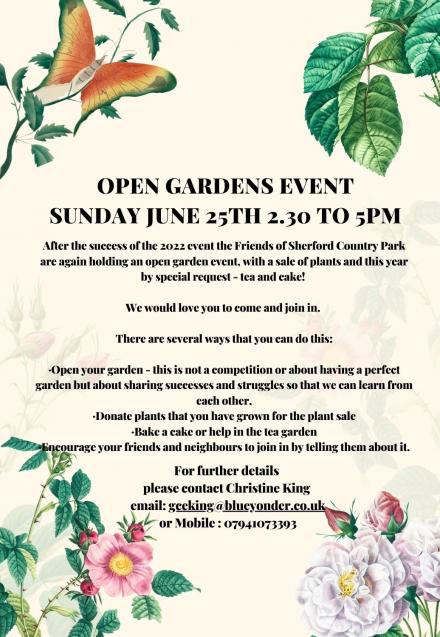 Open Gardens Event Sunday 25th June 2.30 to 5pm: 